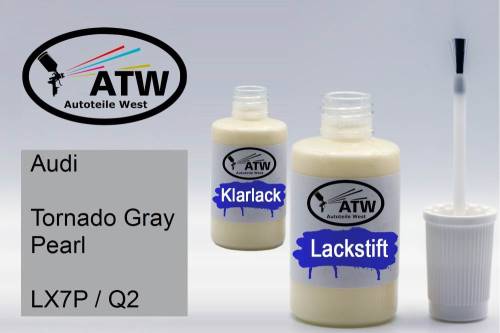 Audi, Tornado Gray Pearl, LX7P / Q2: 20ml Lackstift + 20ml Klarlack - Set, von ATW Autoteile West.